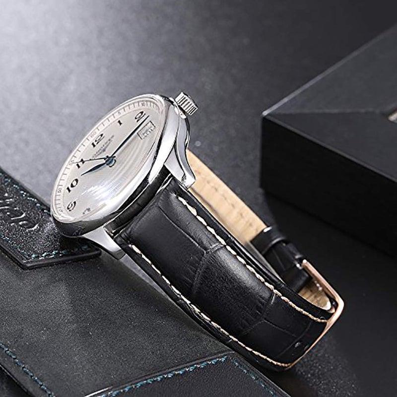 iStrap Leather Watch band Alligator Grain Calfskin Replacement Strap Stainless Steel Buckle Bracelet for Men Women-18mm 19mm 20mm 21mm 22mm 24mm-Black Brown - Image 5